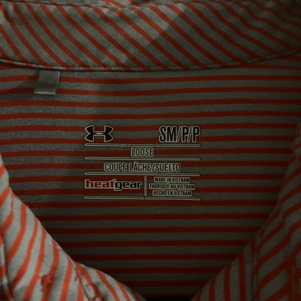 Under Armour Men's Golf Shirt - Orange and Gray Stripes - Picture 3 of 3